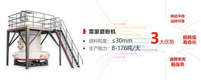 磨粉機(jī)進(jìn)料小于30mm，生產(chǎn)能力8-176噸每天